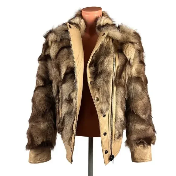 Y2K Fox Fur & Lambskin Leather Moto Jacket Reversible S